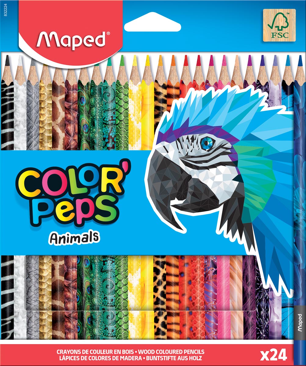 Maped kleurpotloden Color'Peps Animals, kartonnen etui met 24 stuks in geassorteerde kleuren