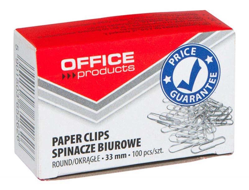 OFFICE products papierklemmen, 33 mm, gegalvaniseerd, doos van 100 stuks
