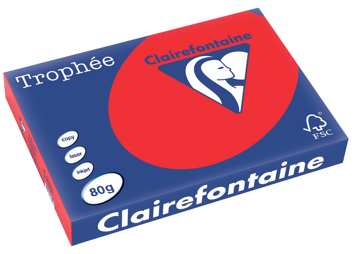 Clairefontaine Trophée Intens, gekleurd papier, A3, 80 g, 500 vel, koraalrood afbeelding