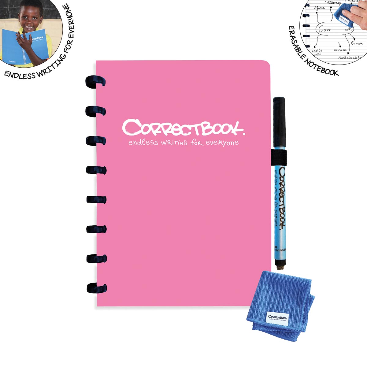 Correctbook A5 Original uitwisbaar / herbruikbaar notitieboek, gelijnd, Blossom Pink (roze)