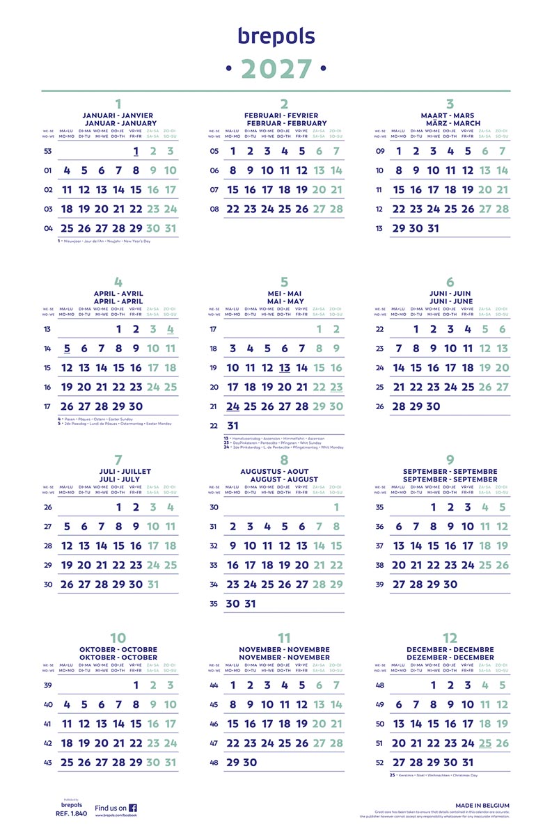 Brepols Jaarkalender, 2027