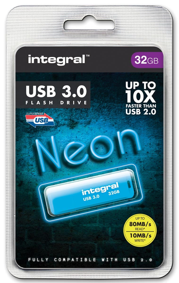 Integral Neon USB 3.0 stick, 32 GB, blauw afbeelding