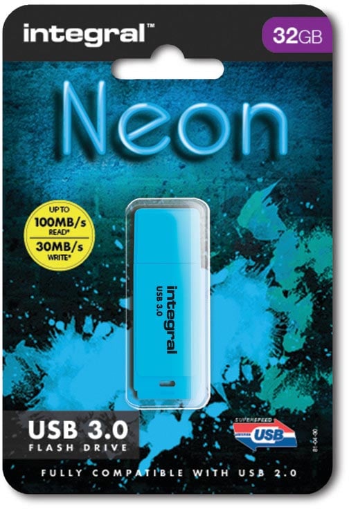 Integral Neon USB 3.0 stick, 32 GB, blauw