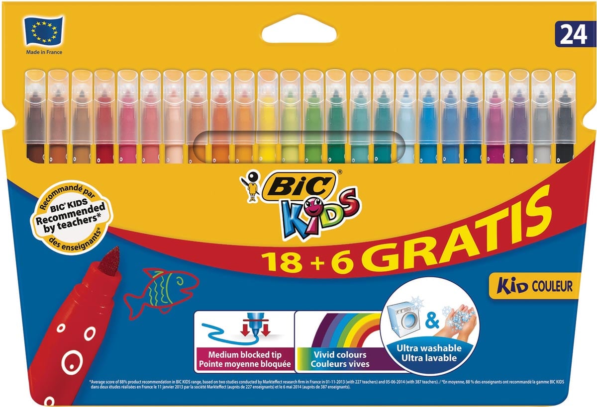 Bic Kids viltstiften Kid Couleur, ophangdoosje met 18 + 6 gratis