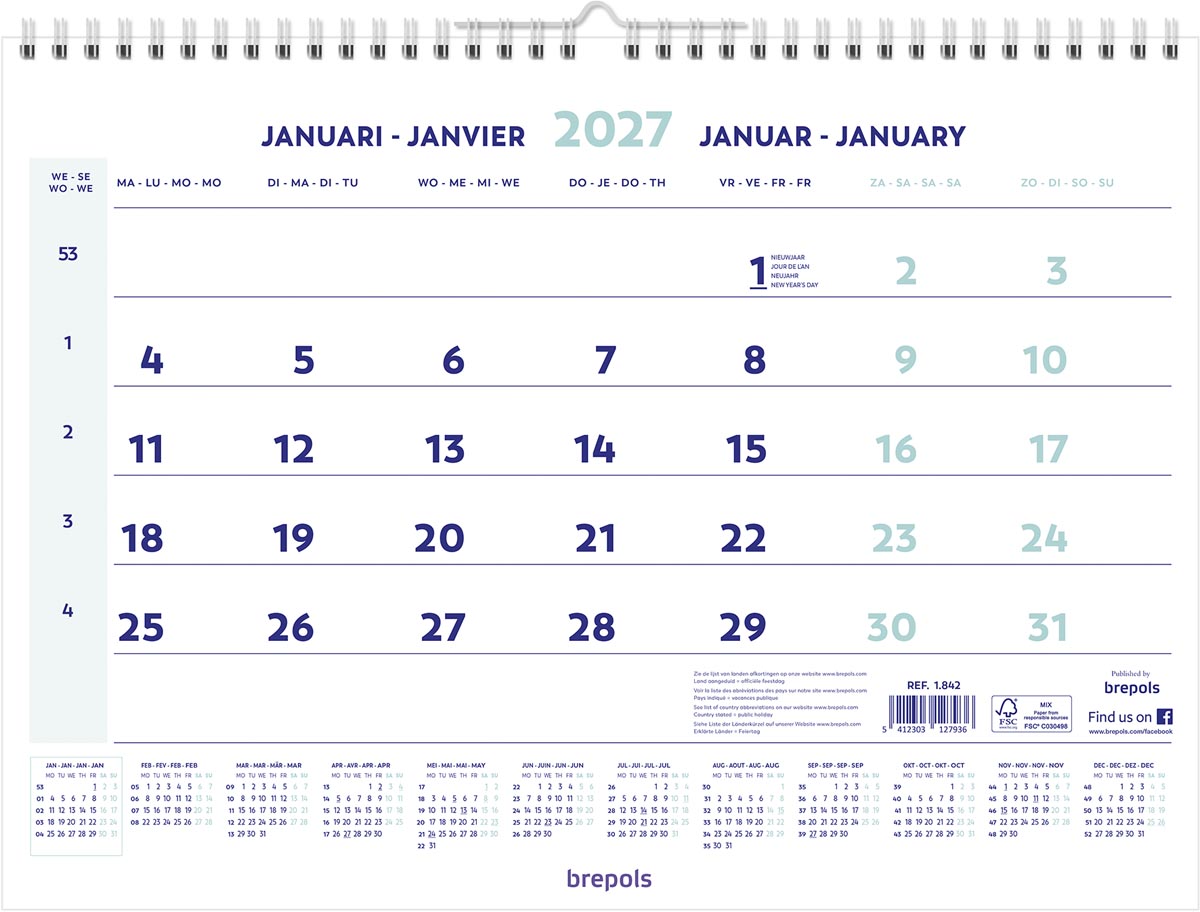 Brepols maandkalender, 2027