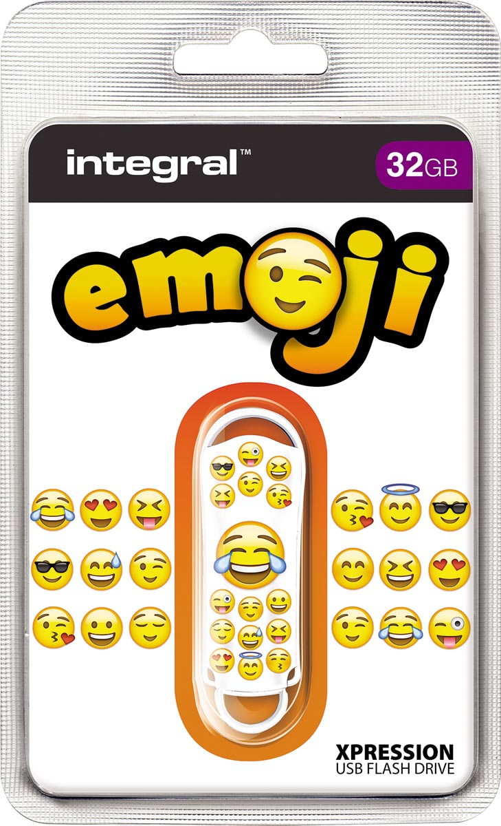 Integral Xpression Emoji USB 2.0 stick, 32 GB, wit Integral Xpression Emoji USB 2.0 stick, 32 GB, wit