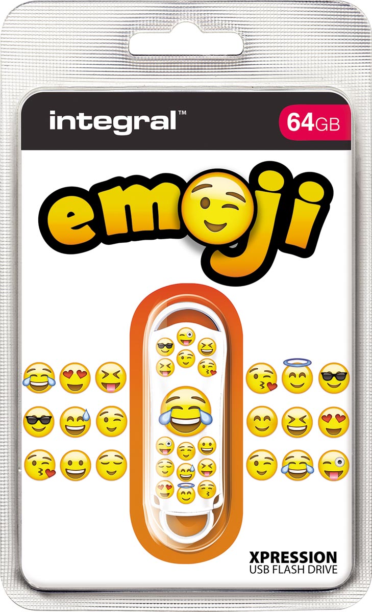 Integral Xpression Emoji USB 2.0 stick, 64 GB, wit Integral Xpression Emoji USB 2.0 stick, 64 GB, wit