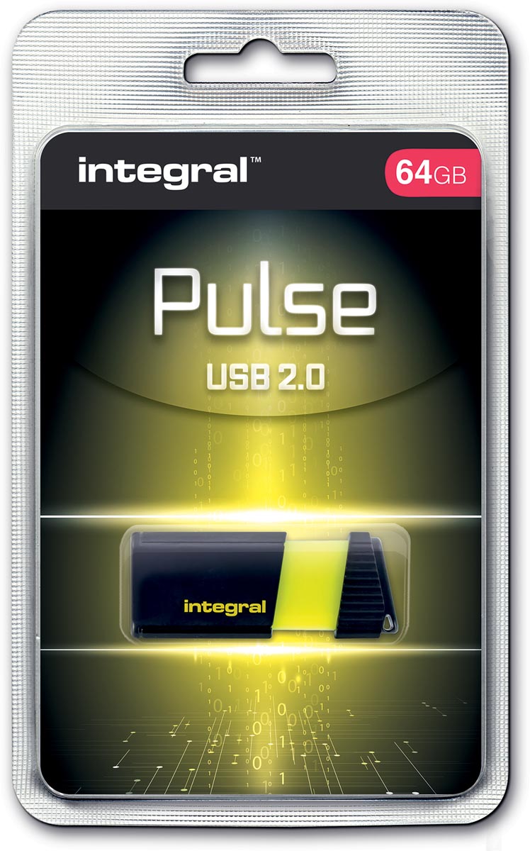 Integral Pulse USB 2.0 stick, 64 GB, zwart/geel afbeelding