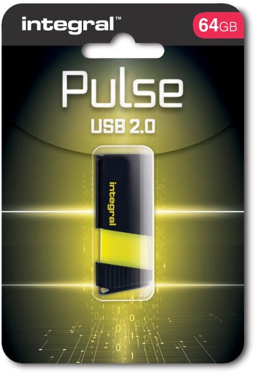 Integral Pulse USB 2.0 stick, 64 GB, zwart/geel