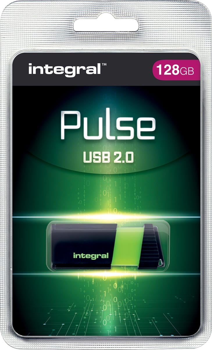 Integral Pulse USB 2.0 stick, 128 GB, zwart/geel afbeelding