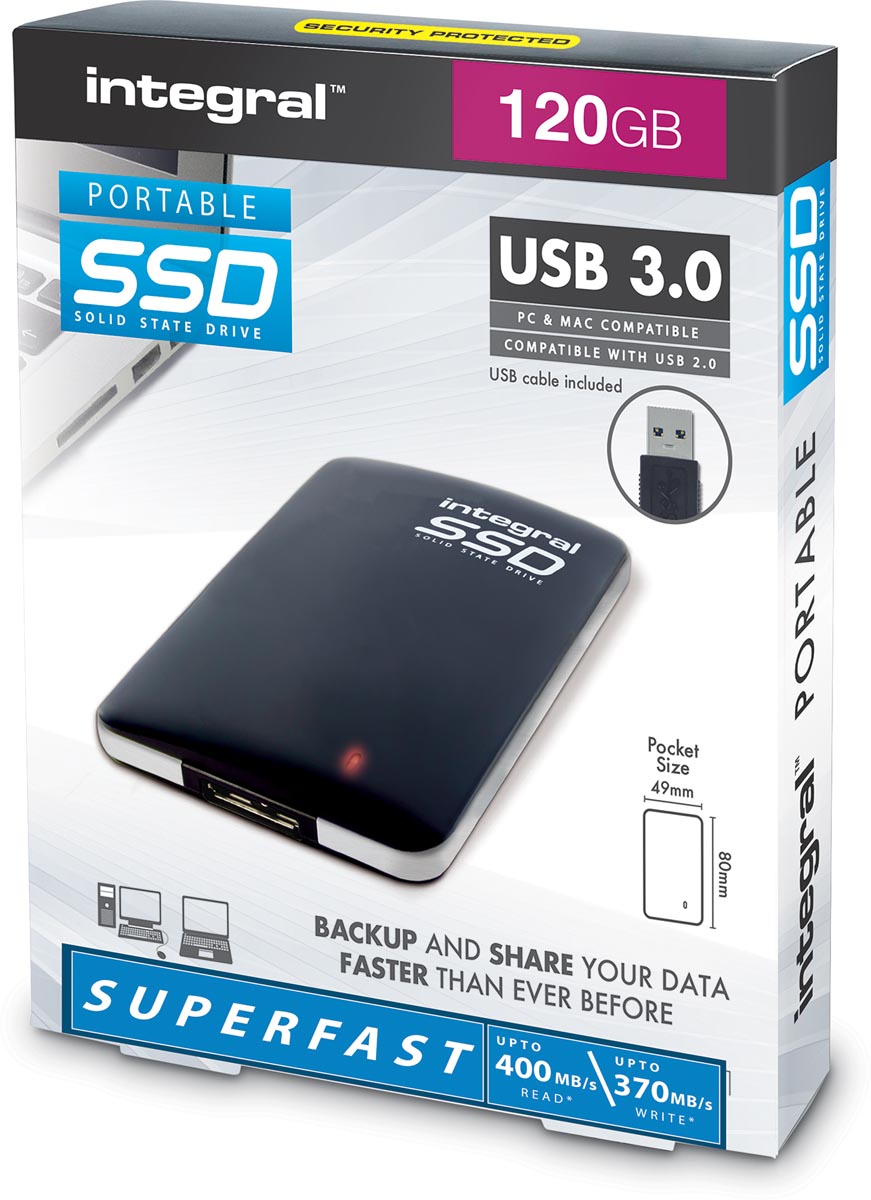 Integral draagbare SSD harde schijf, 120 GB, zwart