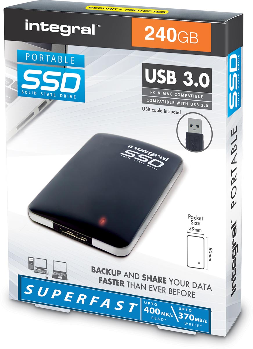 Integral draagbare SSD harde schijf, 240 GB, zwart