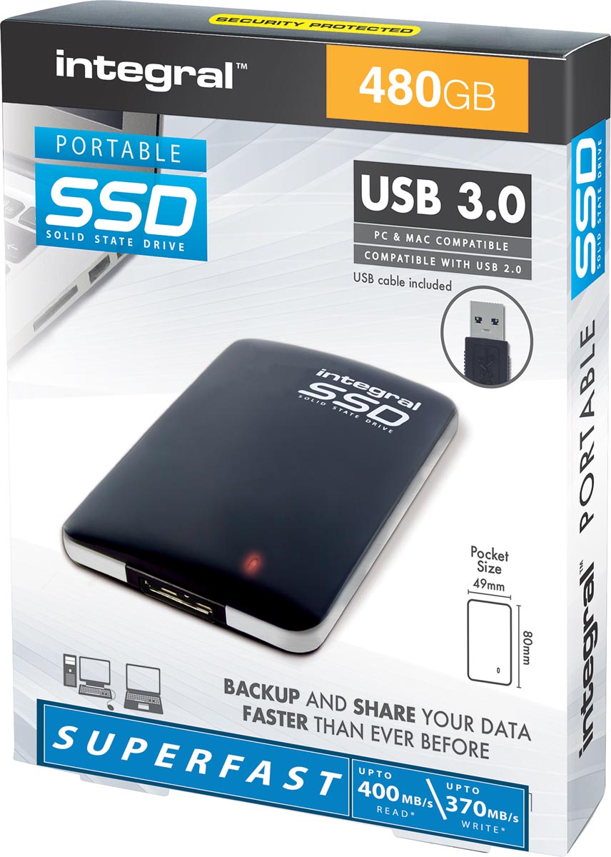 Integral draagbare SSD harde schijf, 480 GB, zwart