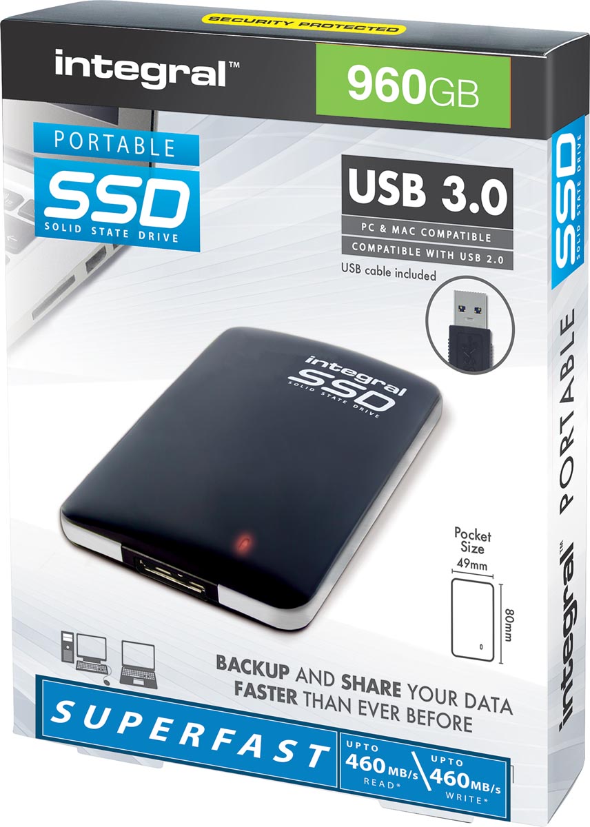 Integral draagbare SSD harde schijf, 960 GB, zwart Integral draagbare SSD harde schijf, 960 GB, zwart