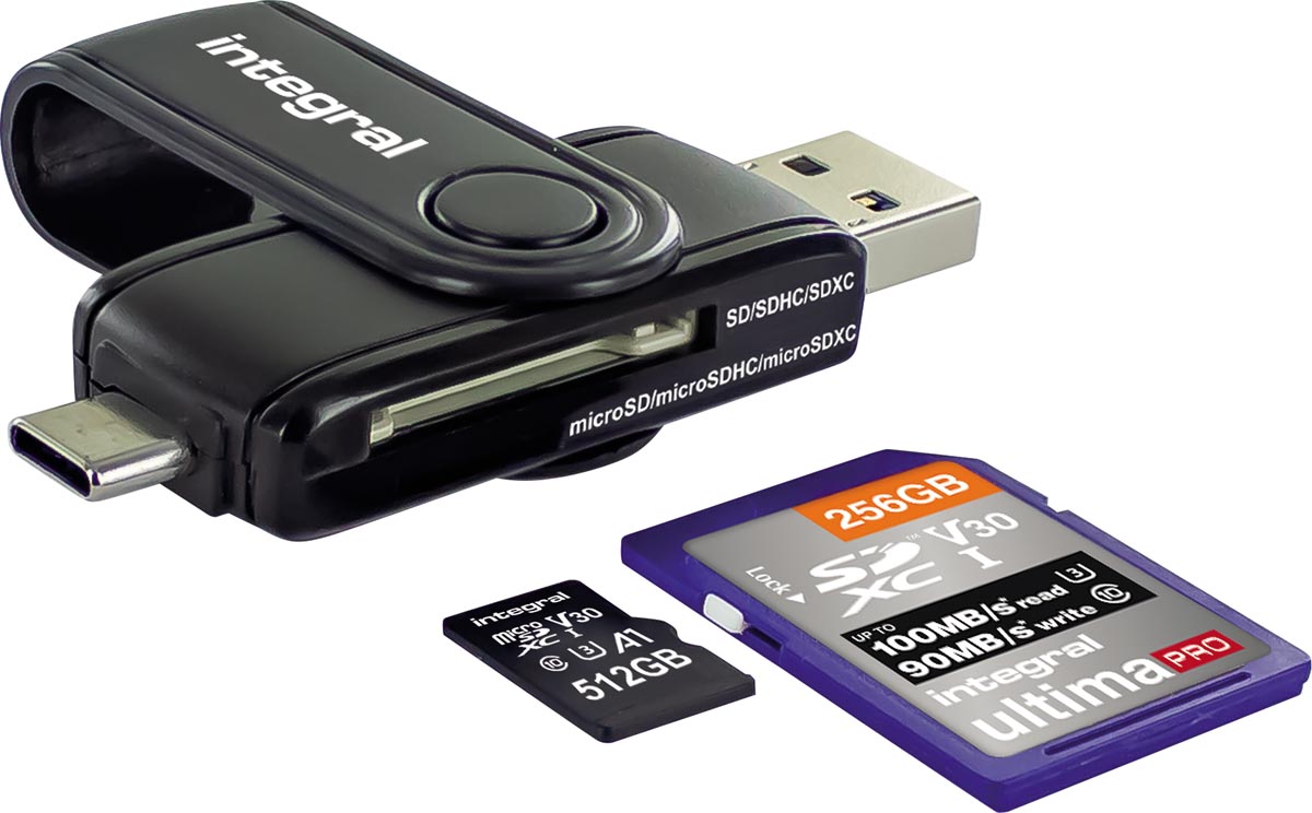 Integral SD - Micro SD USB 3.0 & USB-C geheugenkaartlezer