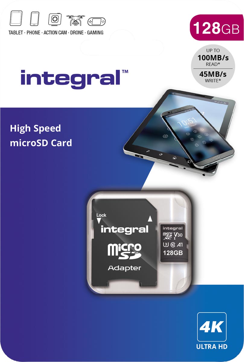 Integral geheugenkaart microSDXC V30, 128 GB Integral geheugenkaart microSDXC V30, 128 GB