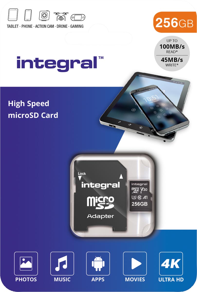 Integral geheugenkaart microSDXC V30, 256 GB Integral geheugenkaart microSDXC V30, 256 GB