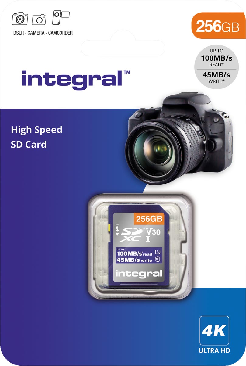 Integral geheugenkaart SDXC V30, 256 GB Integral geheugenkaart SDXC V30, 256 GB