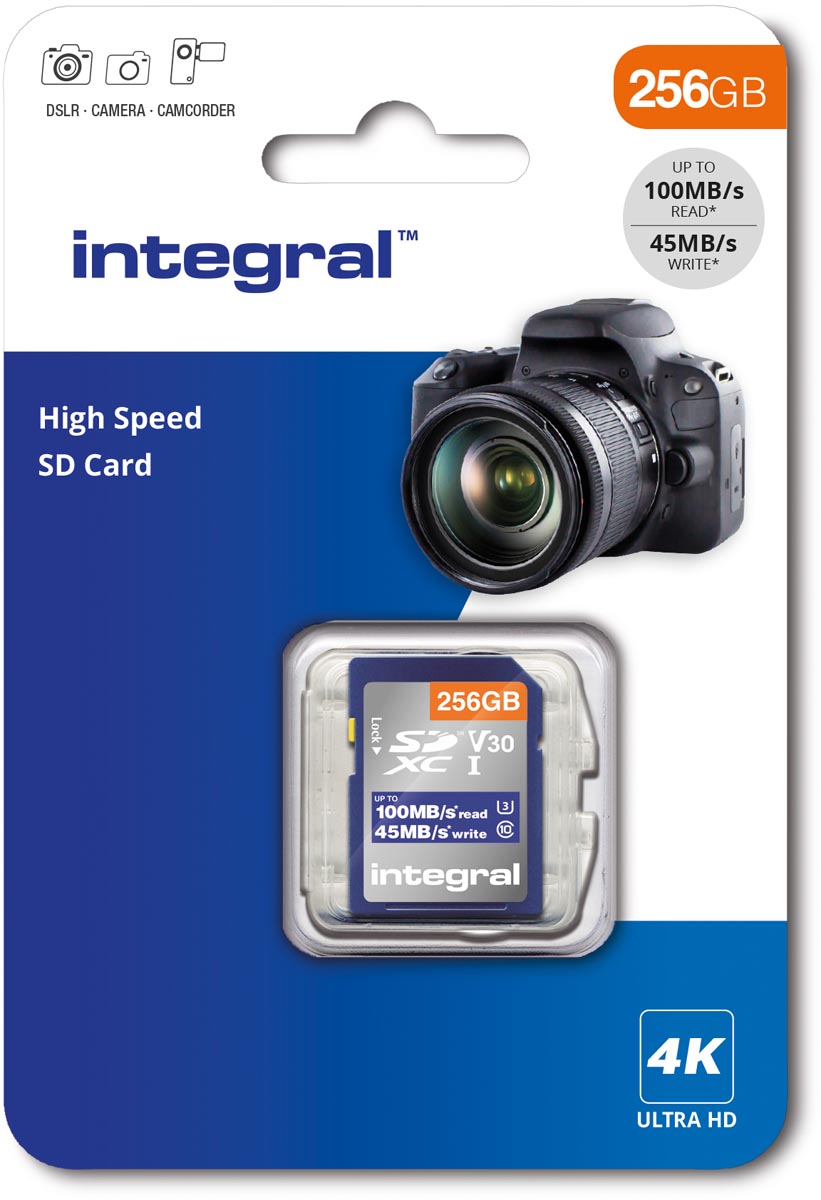 Integral geheugenkaart SDXC V30, 256 GB
