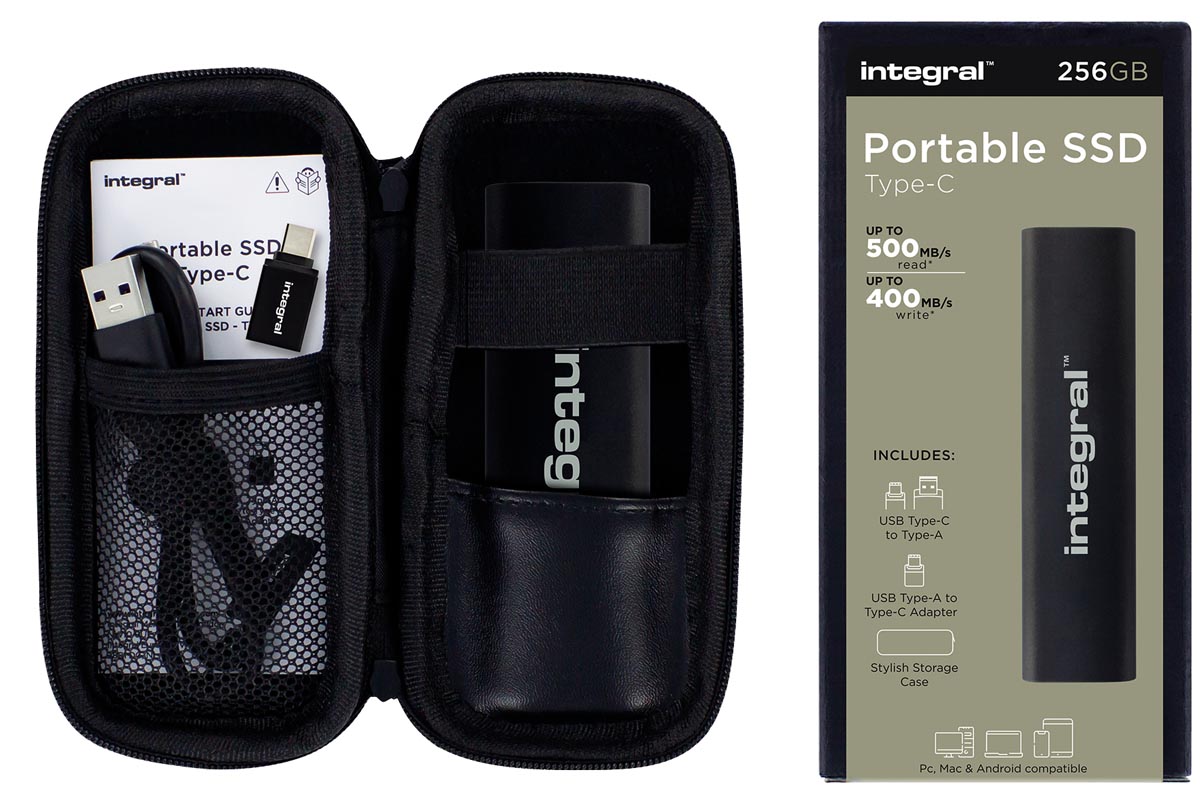 Integral draagbare SSD harde schijf, USB 3.2 Gen 2 + Type C, zwart, 256 GB Integral draagbare SSD harde schijf, USB 3.2 Gen 2 + Type C, zwart, 256 GB