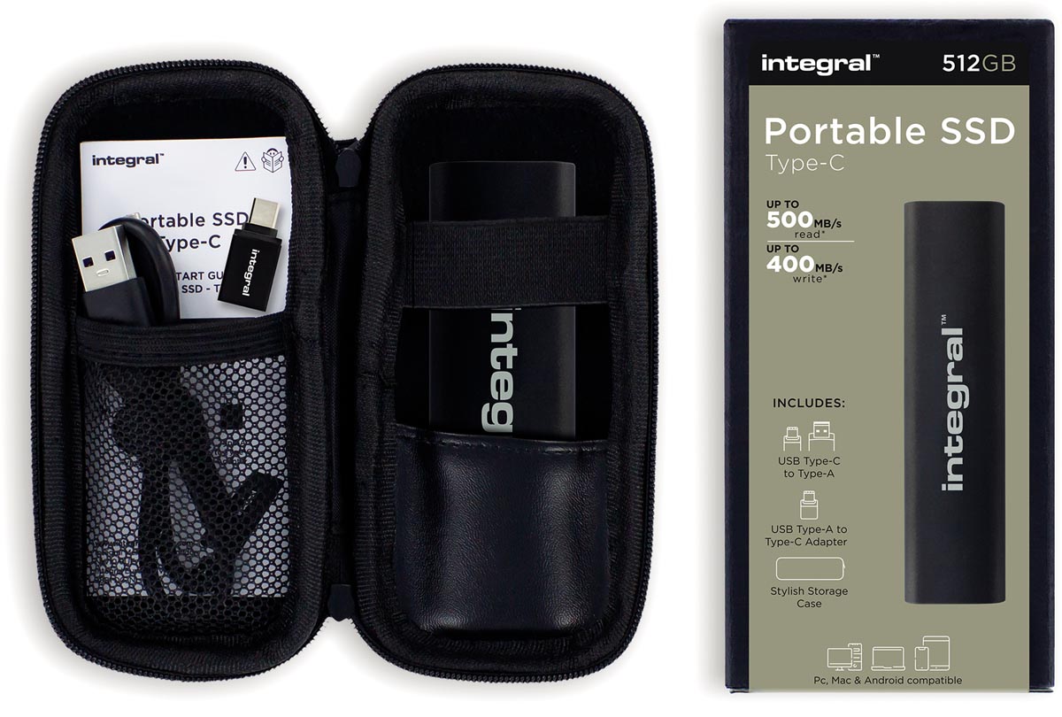 Integral draagbare SSD harde schijf, USB 3.2 Gen 2 + Type C, zwart, 512 GB Integral draagbare SSD harde schijf, USB 3.2 Gen 2 + Type C, zwart, 512 GB