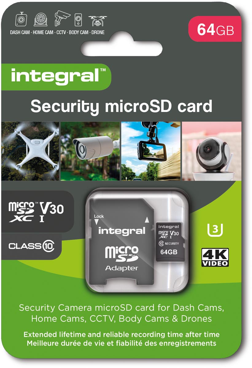 Integral Security microSDXC geheugenkaart, Class 10 V30 , 64 GB afbeelding