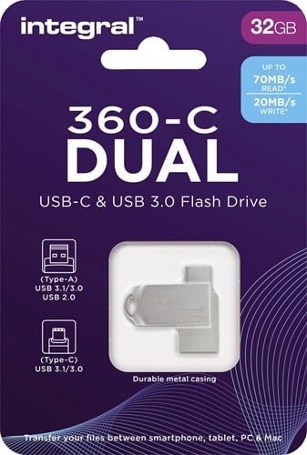 Integral 360-C Dual USB-C & USB 3.0 stick, 32 GB