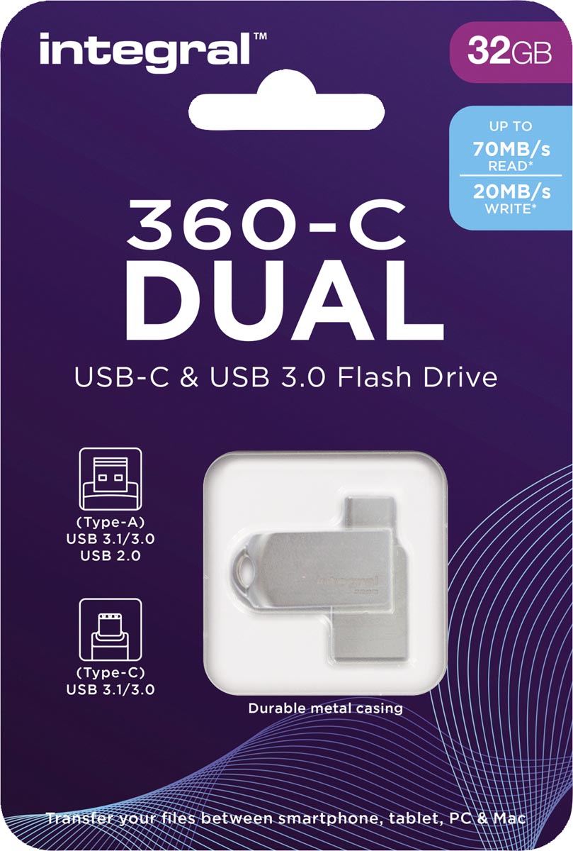 Integral 360-C Dual USB-C & USB 3.0 stick, 32 GB afbeelding