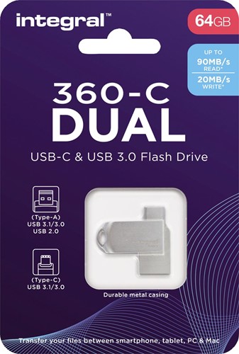 Integral 360-C Dual USB-C & USB 3.0 stick, 64 GB