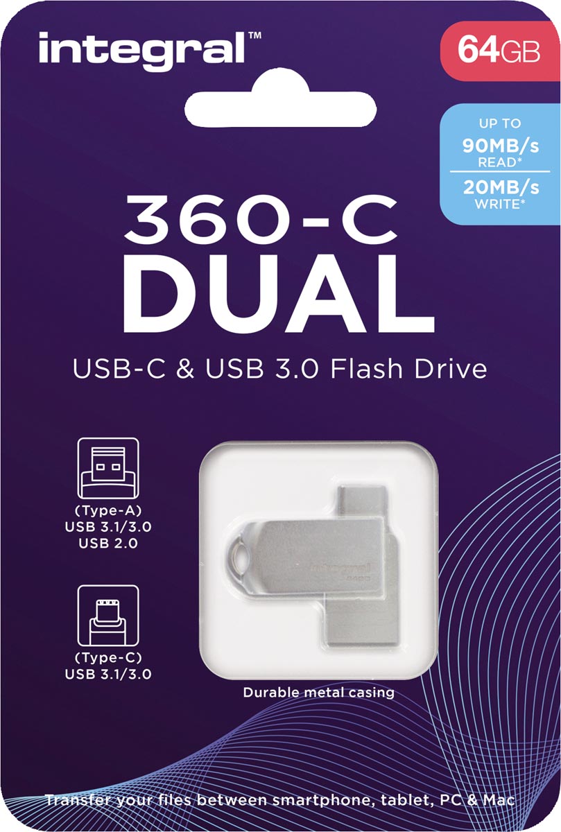 Integral 360-C Dual USB-C & USB 3.0 stick, 64 GB Integral 360-C Dual USB-C & USB 3.0 stick, 64 GB