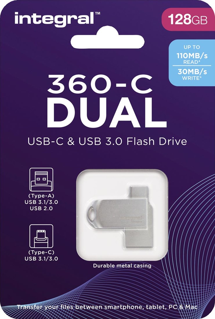 Integral 360-C Dual clé USB-C & USB 3.0, 128 Go bij VindiQ Office