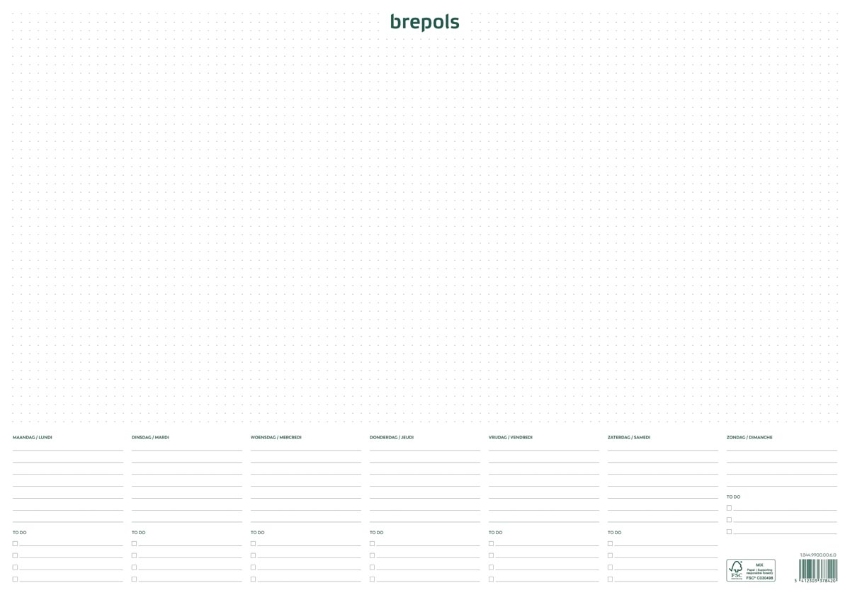 Brepols schrijfonderlegger met weekkalender, ongedateerd afbeelding