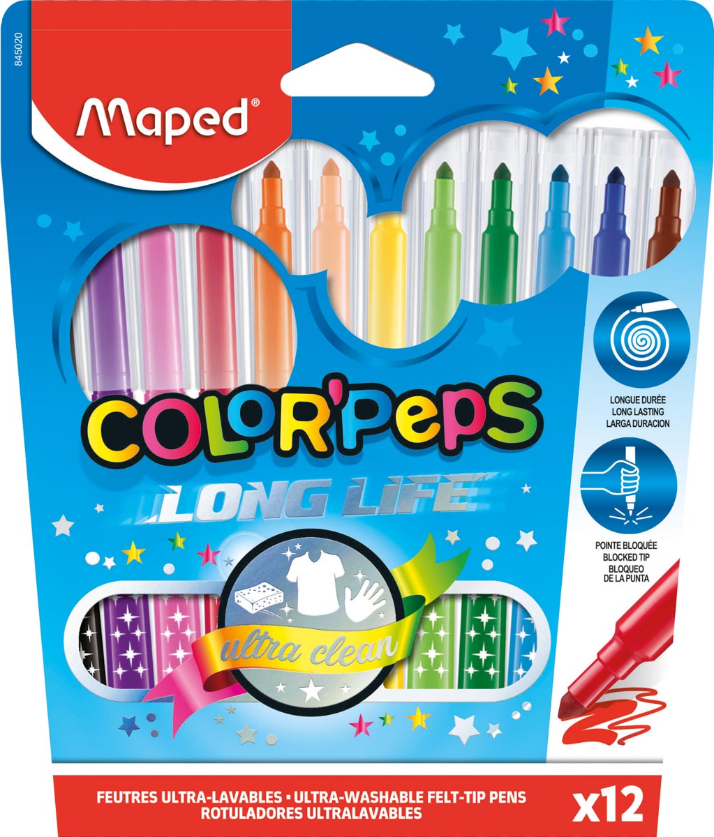 Maped Viltstift Color&apos;Peps 12 stiften in een kartonnen etui afbeelding