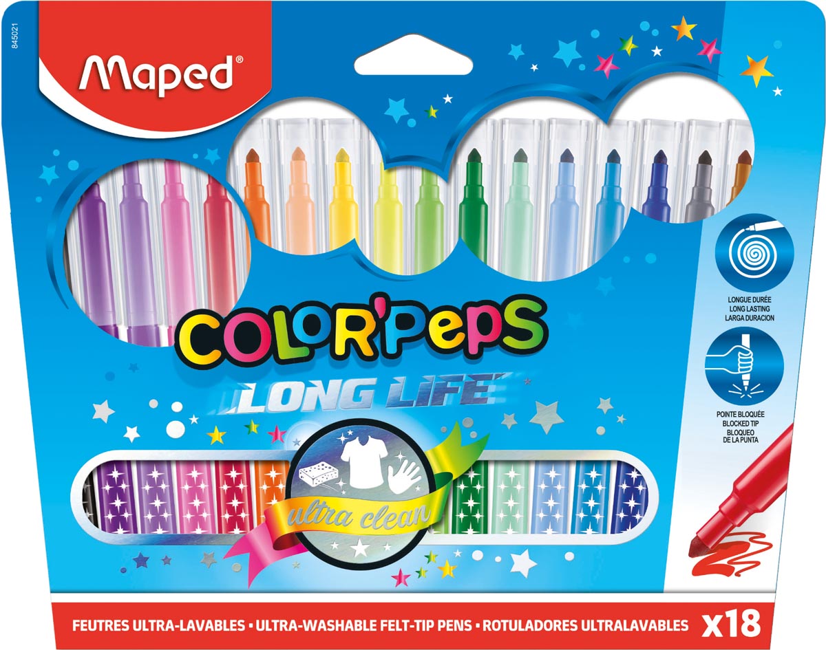 Maped Viltstift Color&apos;Peps 18 stiften in een kartonnen etui afbeelding