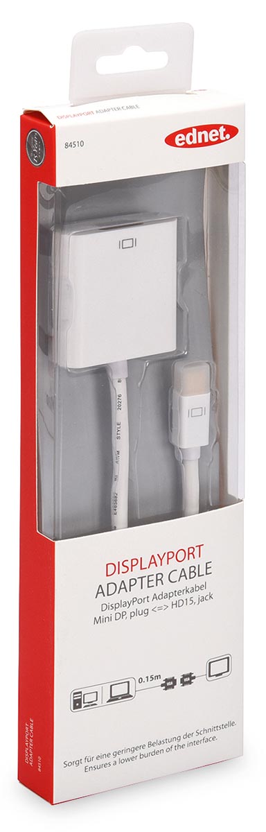 Ednet DisplayPort kabel type mini DP - HD15, 0,15 meter Ednet DisplayPort kabel type mini DP - HD15, 0,15 meter