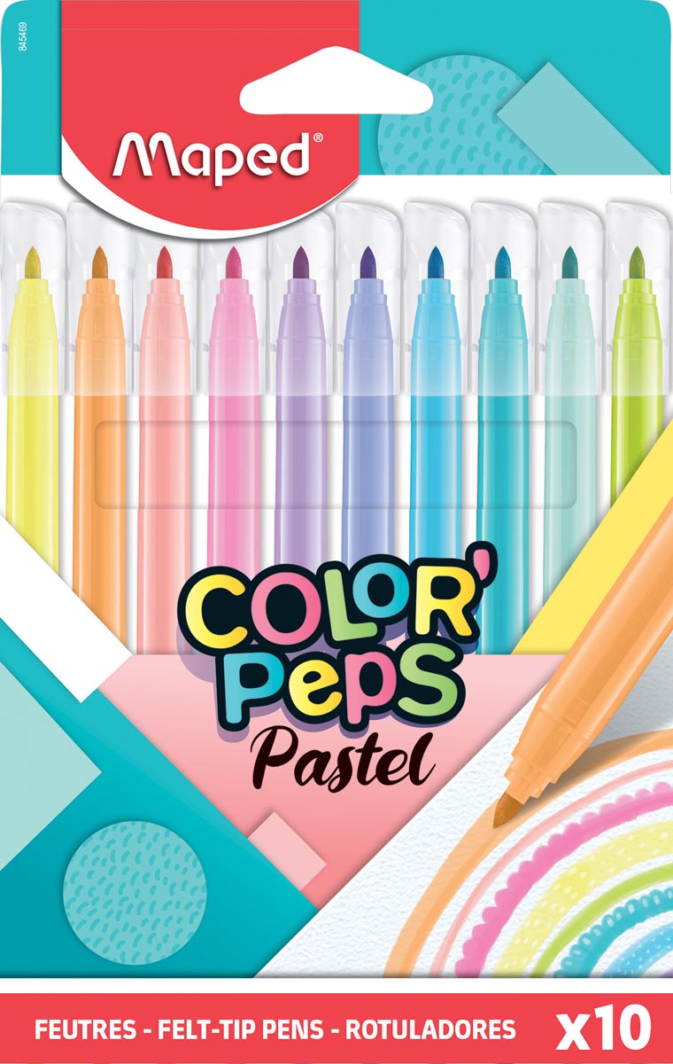 Maped viltstift Color'Peps Pastel, medium punt, etui van 10 stuks Maped viltstift Color'Peps Pastel, medium punt, etui van 10 stuks