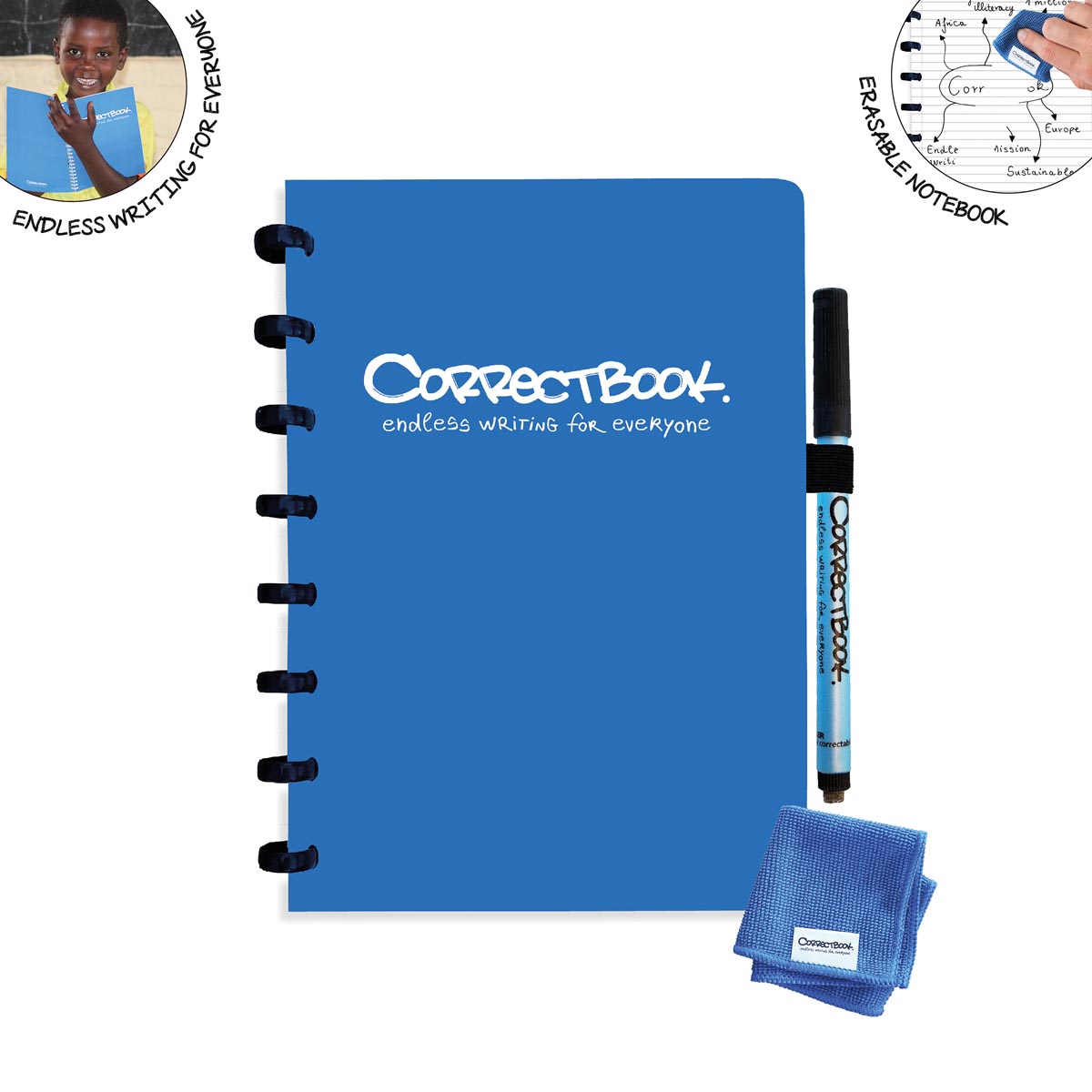 Correctbook A5 Original uitwisbaar / herbruikbaar notitieboek, gelijnd, Earthy Blue (blauw)