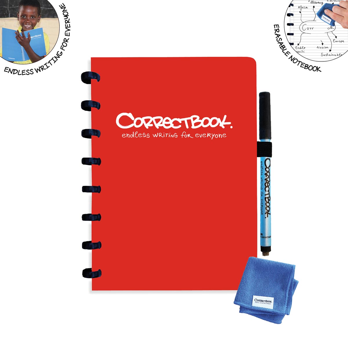 Correctbook A5 Original uitwisbaar / herbruikbaar notitieboek, gelijnd, Horizon Red (rood)