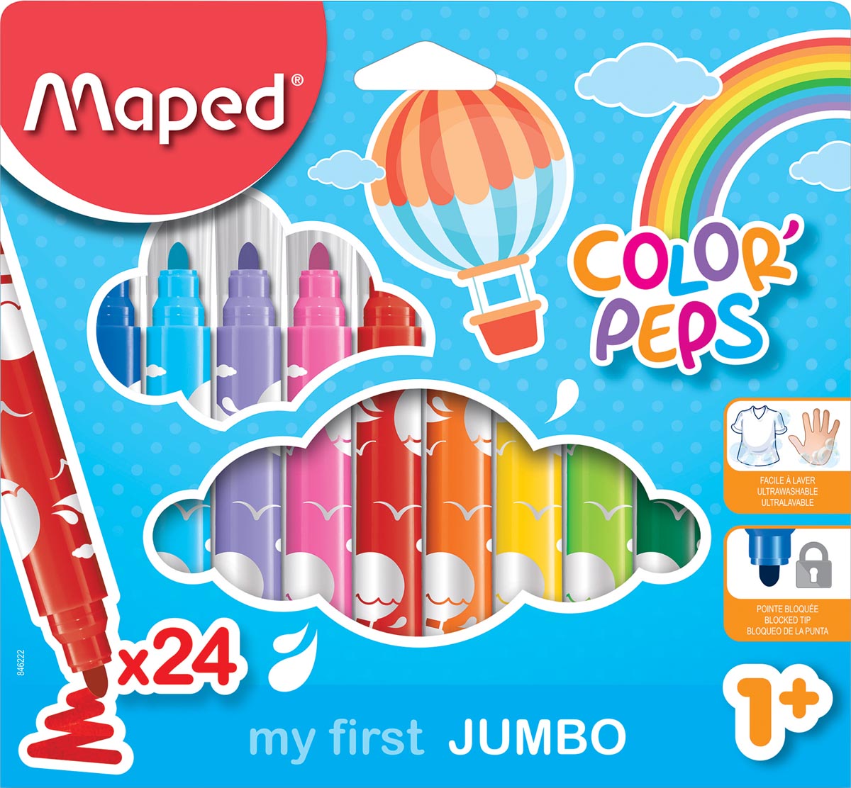 Maped viltstift Color'Peps Jumbo Early Age, etui van 24 stuks in geassorteerde kleuren Maped viltstift Color'Peps Jumbo Early Age, etui van 24 stuks in geassorteerde kleuren