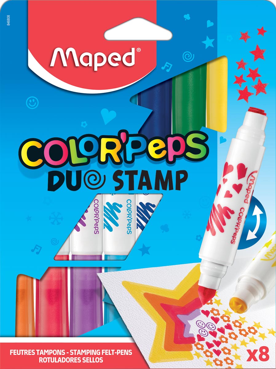 Maped viltstift Color'Peps Duo Stamp, etui van 8 stuks in geassorteerde kleuren Maped viltstift Color'Peps Duo Stamp, etui van 8 stuks in geassorteerde kleuren