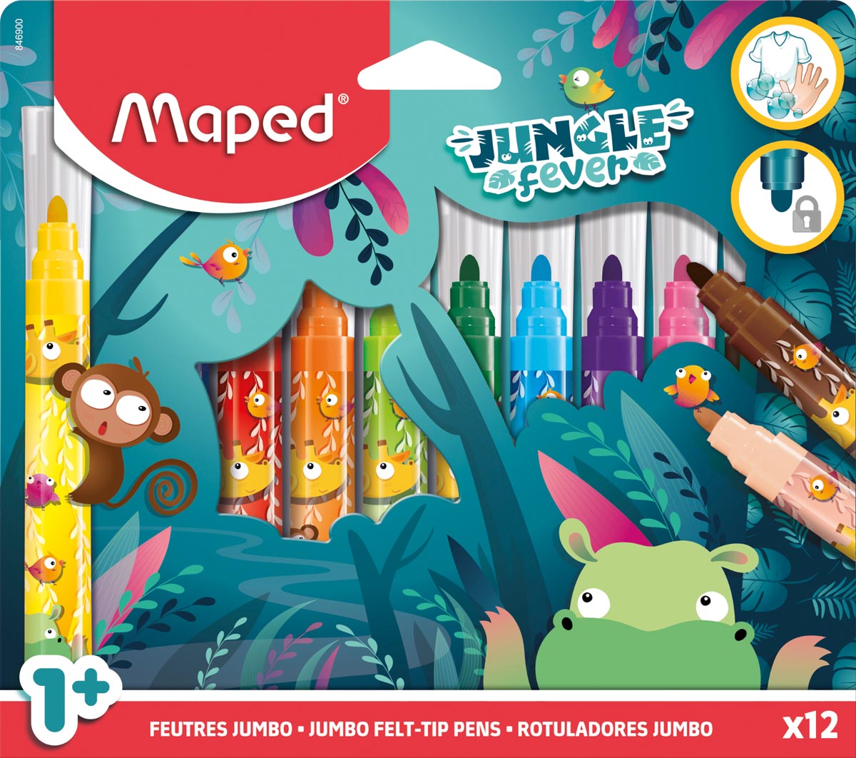 Maped viltstift Jungle Fever Jumbo, etui van 12 stuks, assorti afbeelding