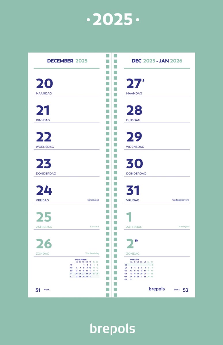 Brepols week omlegkalender op schild, 2025 afbeelding