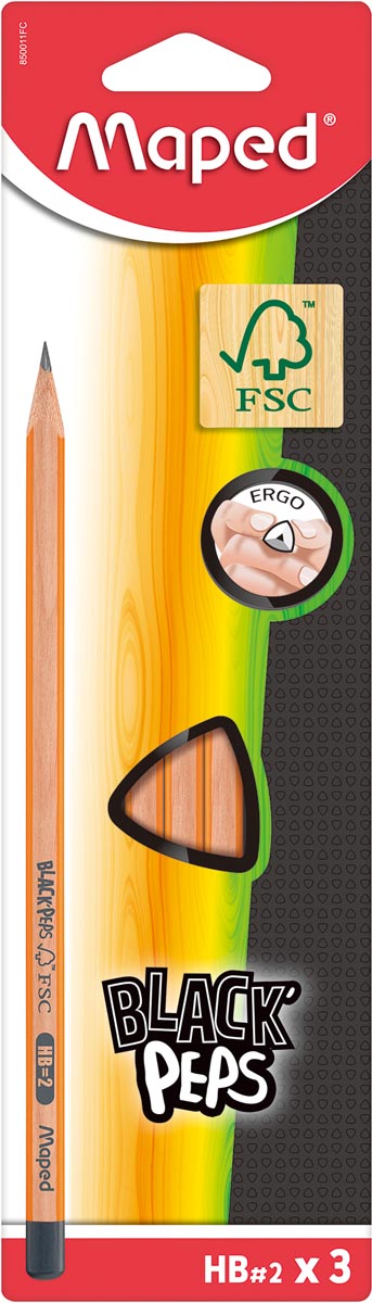 Maped potlood Black&apos;Peps HB, blister van 3 stuks, zonder gum afbeelding