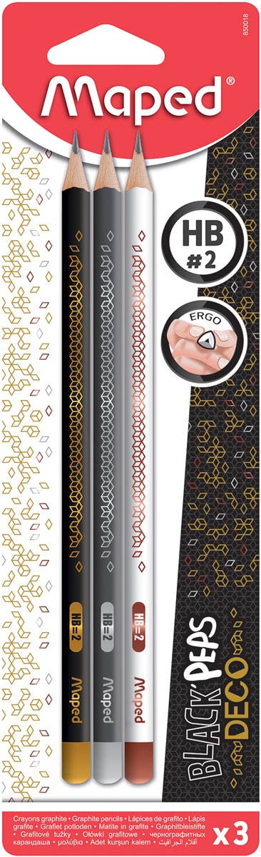 Maped potlood Black'Peps Deco HB, blister van 3 stuks