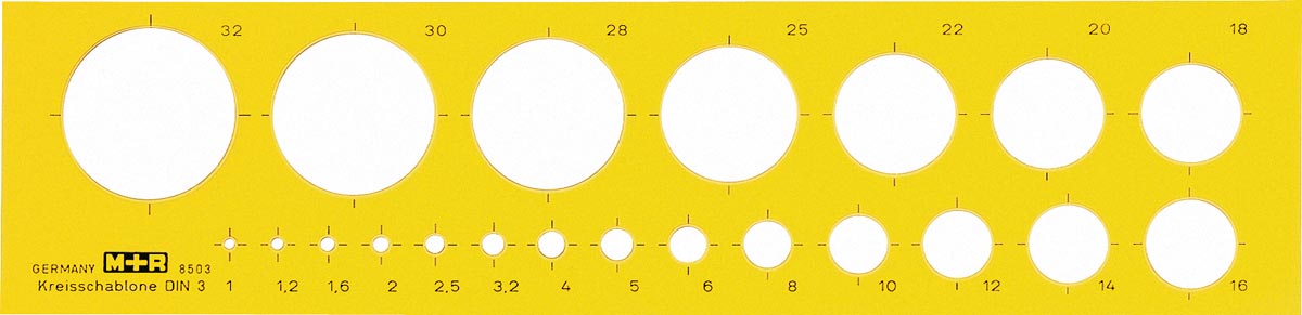 M+R cirkelsjabloon, cirkels 1 tot 32 mm