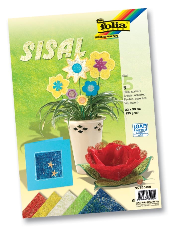 Folia Sisalpapier Color (koningsblauw, lichtgroen, naturel, banaangeel, warmrood)