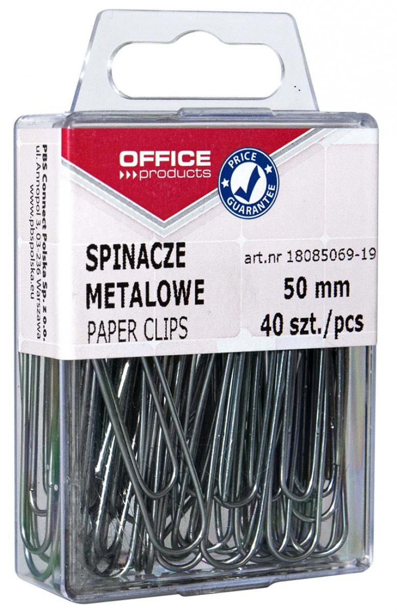 OFFICE products papierklemmen, 50 mm, metaal, plastic ophangdoosje van 40 stuks