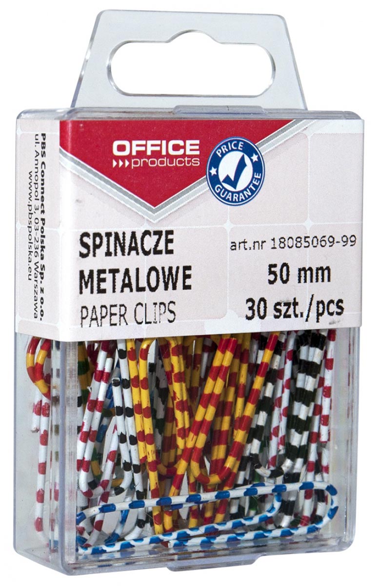 OFFICE products papierklemmen Zebra, 50 mm, gestreepte geassorteerde kleuren, blister van 30 stuks