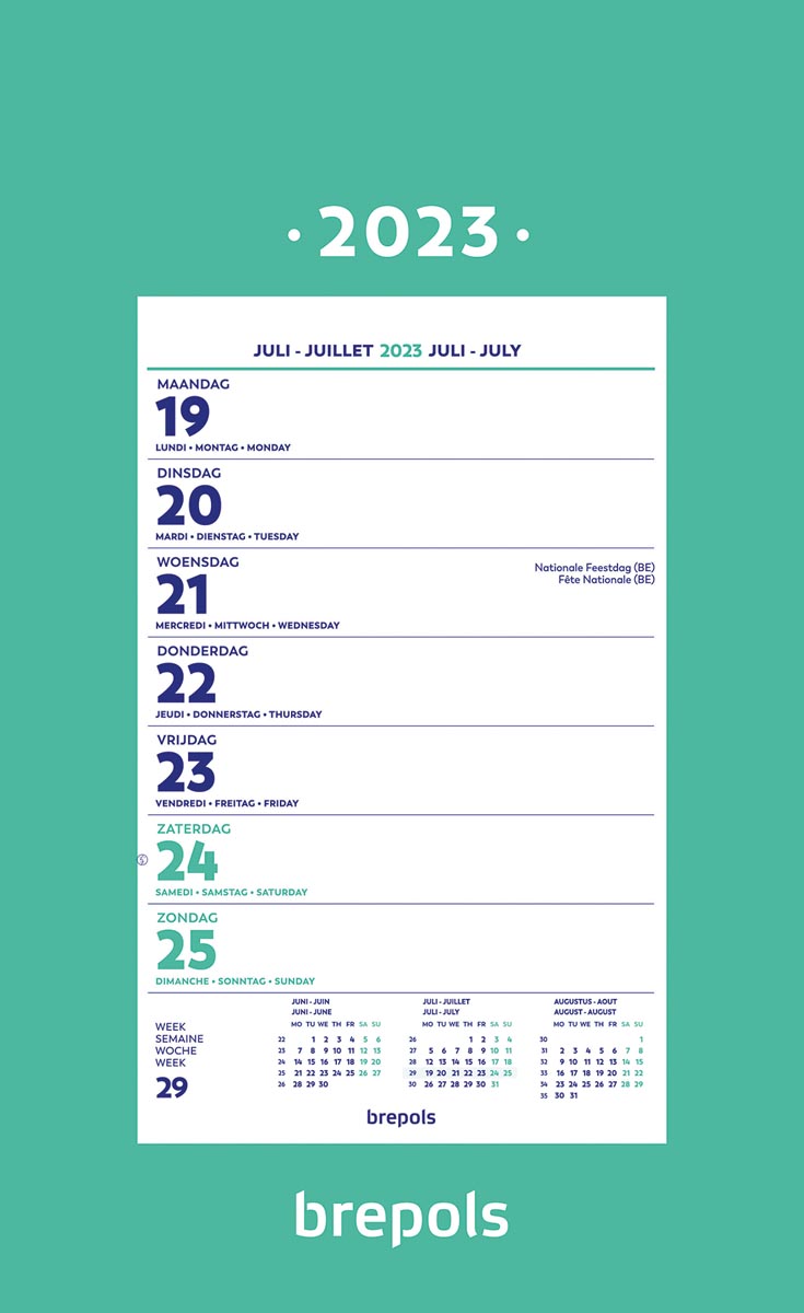 Brepols wand-week kalender op schild, 2023 Brepols wand-week kalender op schild, 2023