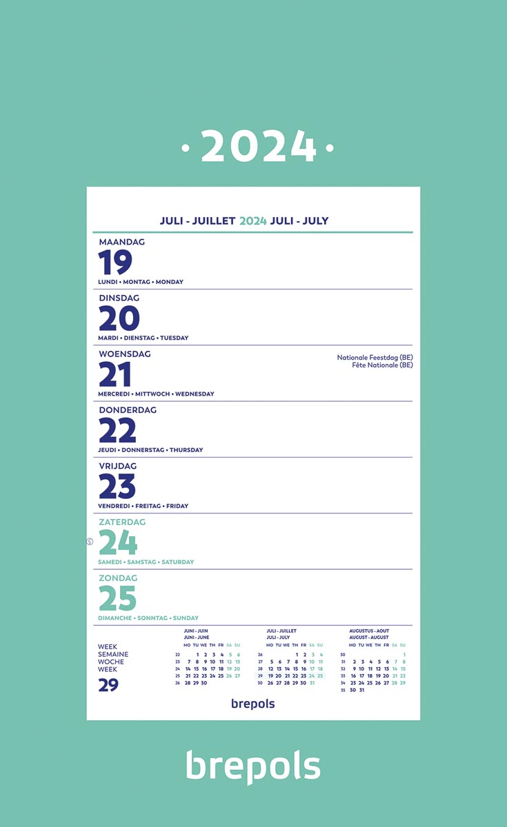 Brepols wand-week kalender op schild, 2024 Brepols wand-week kalender op schild, 2024